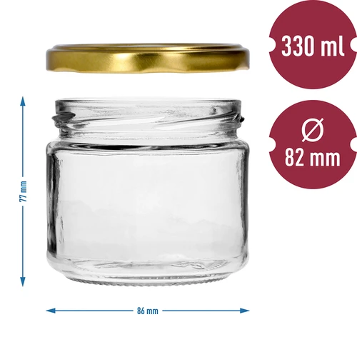 Frasco baixo 330ml - com tampa dourada fi 82/6, 6 peças - 7