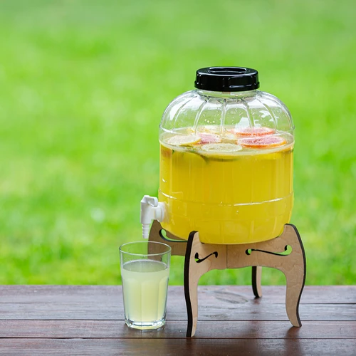 Frasco inquebrável 8 L com torneira e suporte de madeira reversível - 18