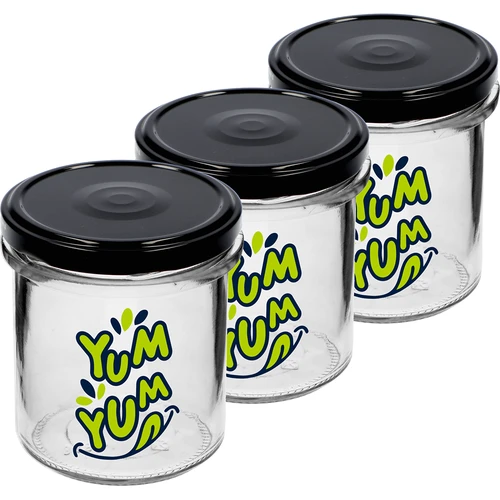 Frasco simples 346ml fi 82 com impressão colorida "Yum Yum" e tampa preta, 3 peças - 2