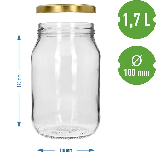 Frasco TO 1,7 L com tampa dourada fi 100/6, 1 un. - 4