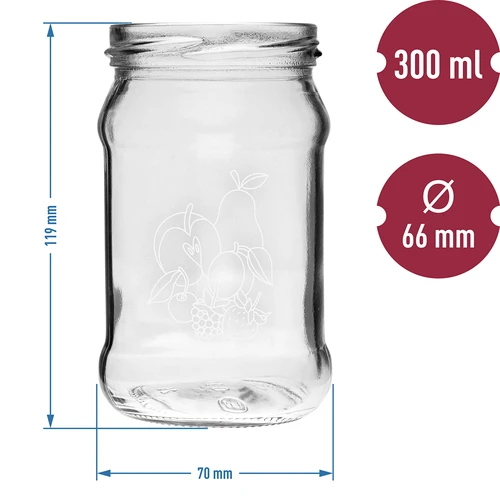 Frasco TO 300ml com impressão - mix de frutas e tampa fi66/4 - 3 peças - 6