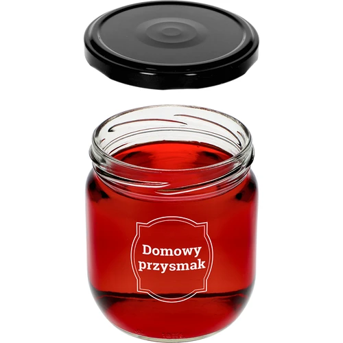 Frasco TO 425ml com impressão "Delícia Caseira" e tampa preta fi 82 - 3 peças - 5