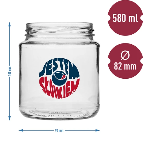 Frasco TO 580ml fi 82 com impressão colorida e tampa preta, 3 peças. - 6