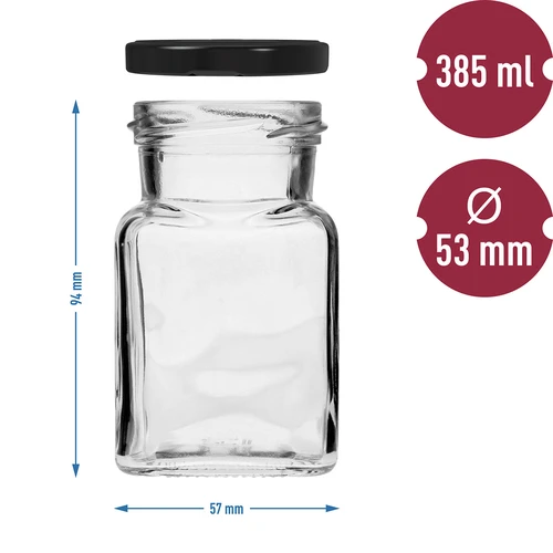 Frasco twist off 150ml Quatro cantos fi 53 com tampa preta, 6 unid. - 6