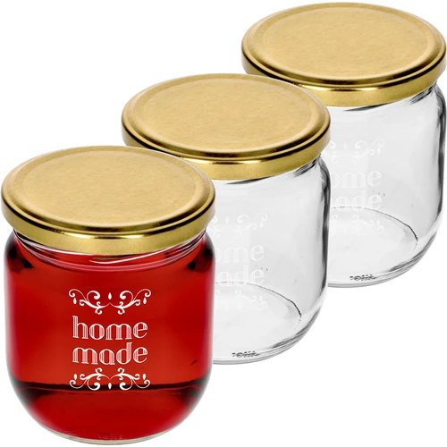 Frasco Twist-off 425 ml com impressão “Home Made” e tampa, 3 unidades