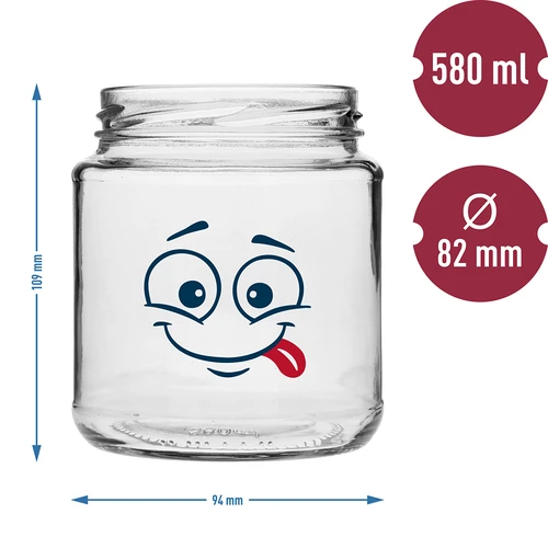 Frasco twist-off 580ml com impressão de Carinha e tampa fi 82/6 - 3 peças - 7