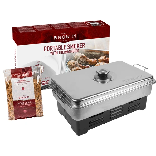 Fumador portátil com termómetro e aparas de madeira de árvores de fruto