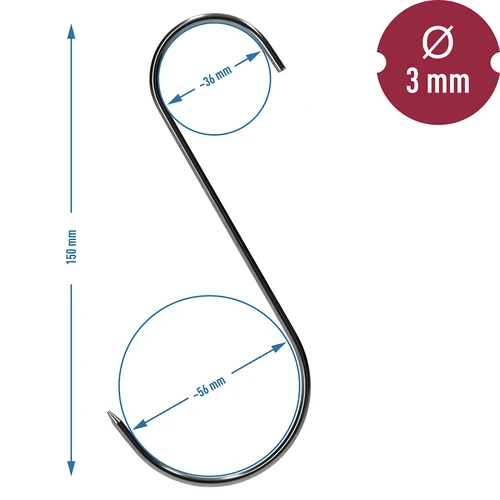Ganchos para defumação - S, afiados 3mm x 150mm 15 peças - 7