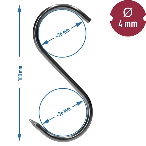 Ganchos para defumação - S, afiados, 4mm x 100mm 5 peças - 6