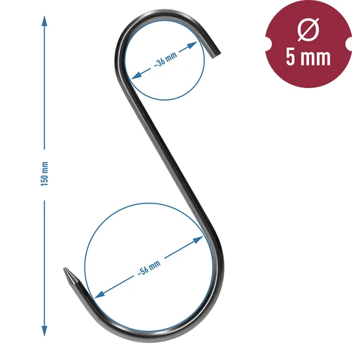 Ganchos para defumação - S, afiados 5mm x 150mm 5 peças - 7