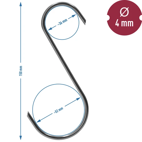 Ganchos para defumação - S, cortados a 45° 4mm x 150mm 5 peças - 7