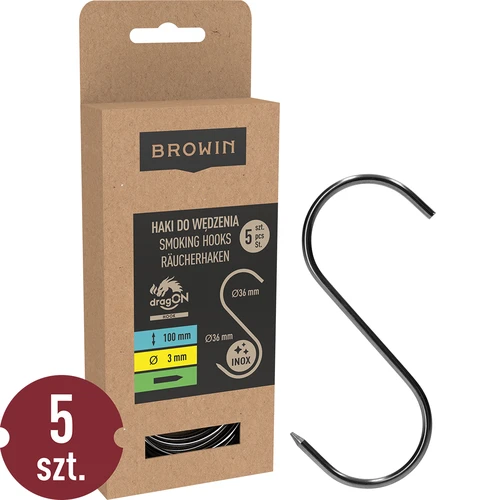 Ganchos para fumeiro – em S, afiados, 3 mm x 100 mm, 5 un.