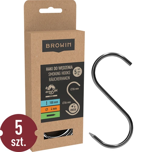 Ganchos para fumeiro - em S, afiados, 4 mm x 100 mm, 5 unidades