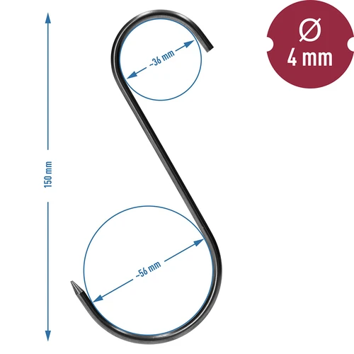 Ganchos para fumeiro - em S, afiados, 4 mm x 150 mm, 5 un. - 6