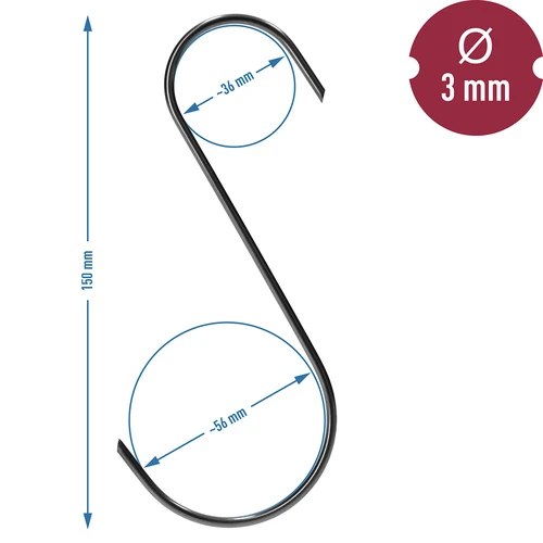 Ganchos para fumeiro - em S, ponta cortada a 45°, 3 mm x 150 mm, 5 un. - 6