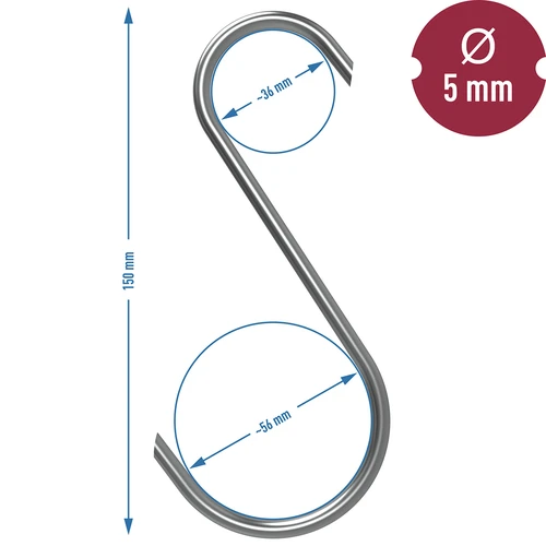 Ganchos para fumeiro - tipo S, pontas cortadas a 45°, 5 mm x 150 mm, 5 un. - 7