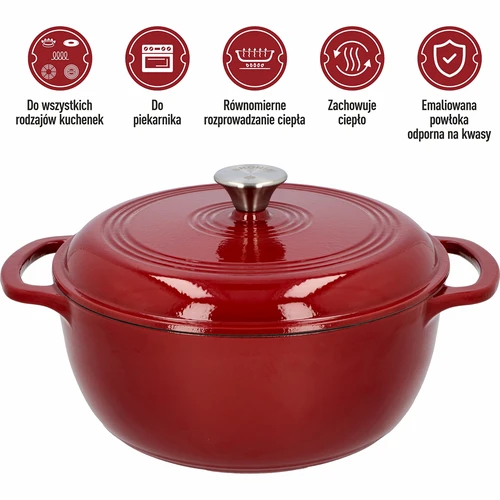 Garnek żeliwny emaliowany - bordowy, 5,8L - 5