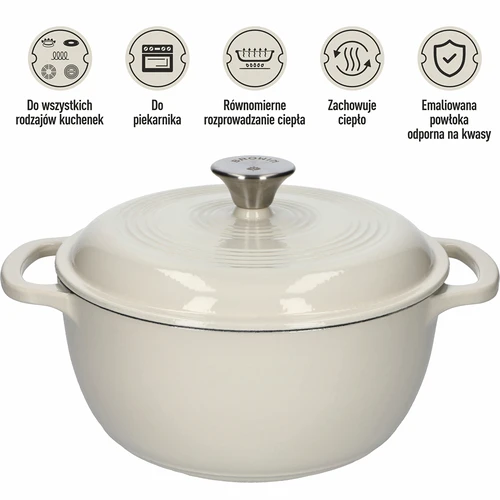 Garnek żeliwny emaliowany - ecru, 4 L - 5