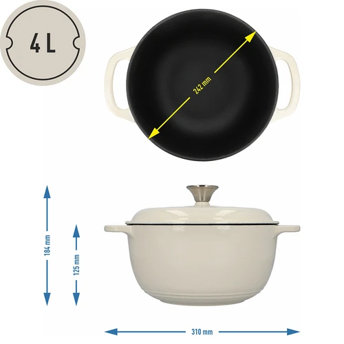 Garnek żeliwny emaliowany - ecru, 4 L - 4