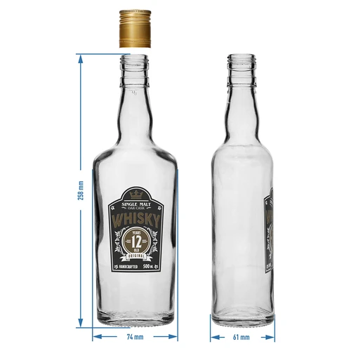 Garrafa 0,5 L com tampa e impressão a 2 cores Whisky - 4 unid. - 8