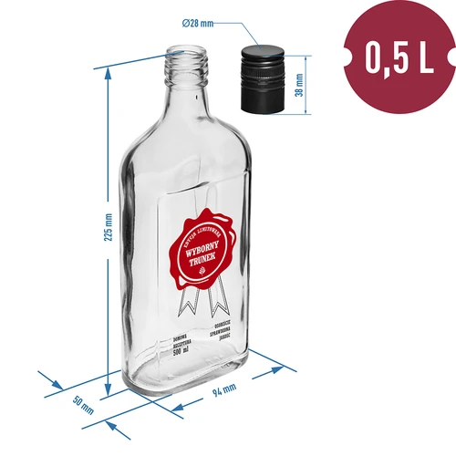 Garrafa 0,5 L com tampa e impressão a 2 cores Wyborny Trunek - 4 unid. - 8