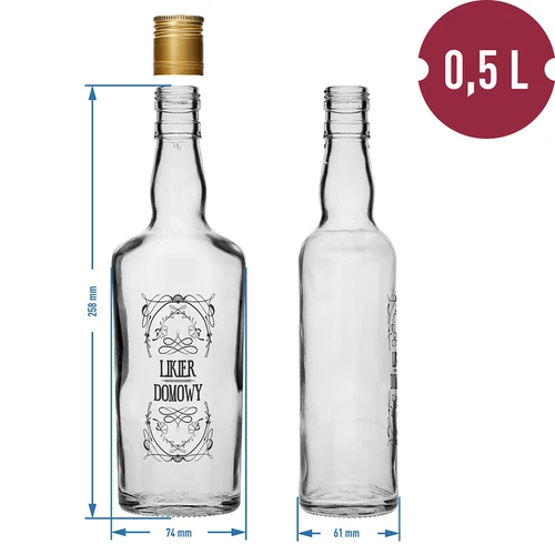 Garrafa 0,5 L com tampa e impressão Licor caseiro - 4 peças - 9