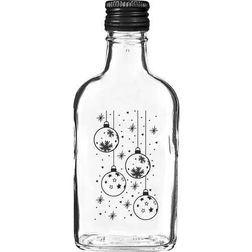 Garrafa tipo cantil 200 ml com tampa de rosca, impressão 'Bolas de Natal', 1 un.