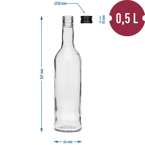 Garrafa 500 ml Esguia, com tampa de rosca preta, para vodka, 6 unid. - 7