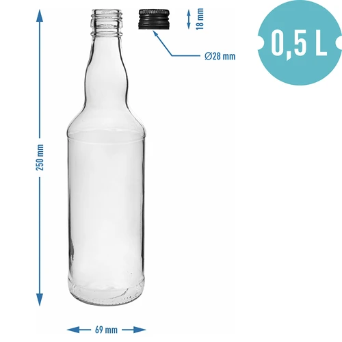 Garrafa 500 ml para vodka, com tampa preta, 6 unidades - 5