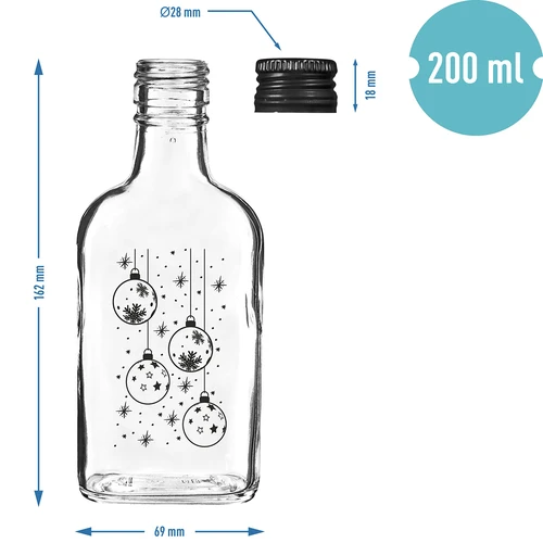 Garrafa de 200 ml com tampa, estampagem "Bolas de Natal", 6 un. - 5