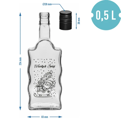 Garrafa Klasztorna 0,5 L com tampa de rosca preta e impressão do Pai Natal - 5