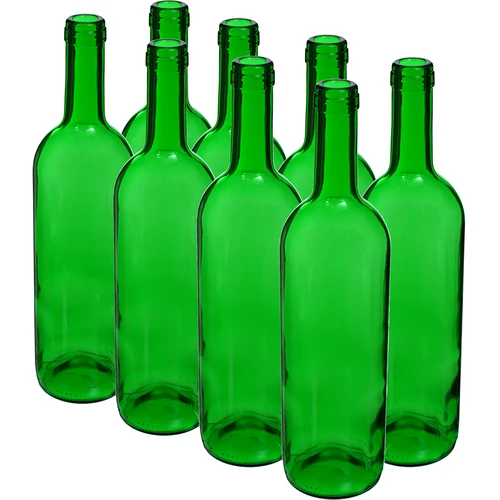 Garrafa para vinho 0,75 L verde - embalagem de 8 unidades