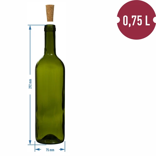 Garrafa verde-oliva para vinho 0,75 L - pacote de 8 unid. - 6