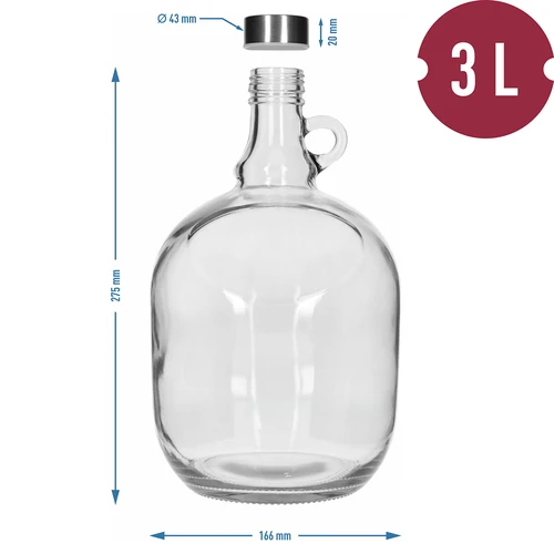 Garrafão Dama 3 L, com tampa metálica de rosca Ø 43 mm e pega - 5