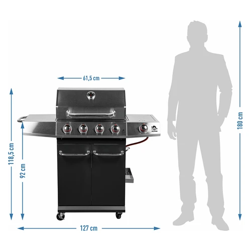 Grelhador a gás dragON BBQ101, 11,7 kW, preto-prateado - 10
