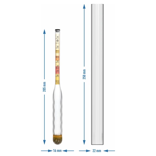 Hidromelômetro inquebrável com tubo de ensaio, faixa de medição 10-50°Blg - 4