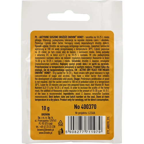 Levedura enológica Enovini® HONEY, 10 g - 2