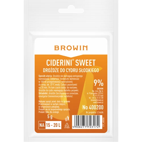 Levedura para sidra Ciderini Sweet, 5 g