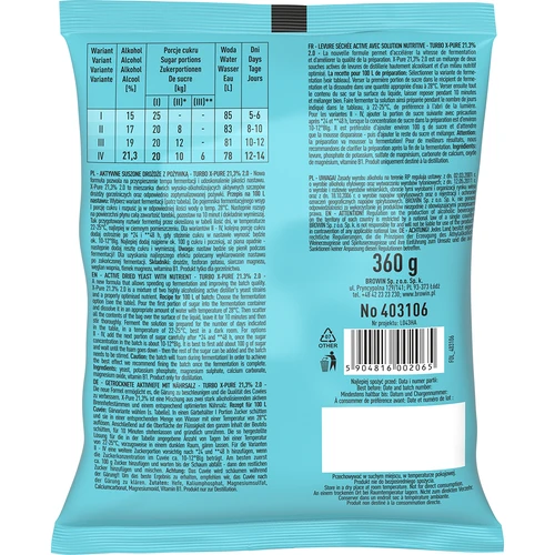 Levedura Turbo X-Pure 21,3%, 100L - 2