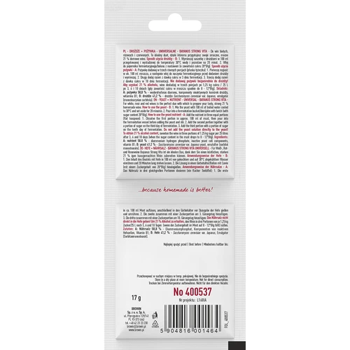 Leveduras Bayanus + nutriente - Universal - 21%, 17 g - 2