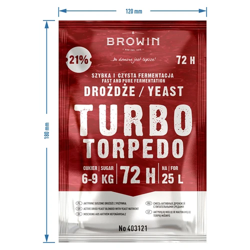Leveduras de destilaria Turbo Torpedo 72h 21% - 120 g - 4