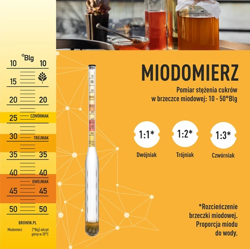 Miodomierz nietłukący z probówką, zakres pomiaru 10-50°Blg - 5