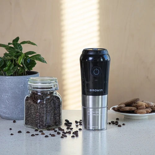 Moedor de café - elétrico, de mós, com infusor e copo - 14