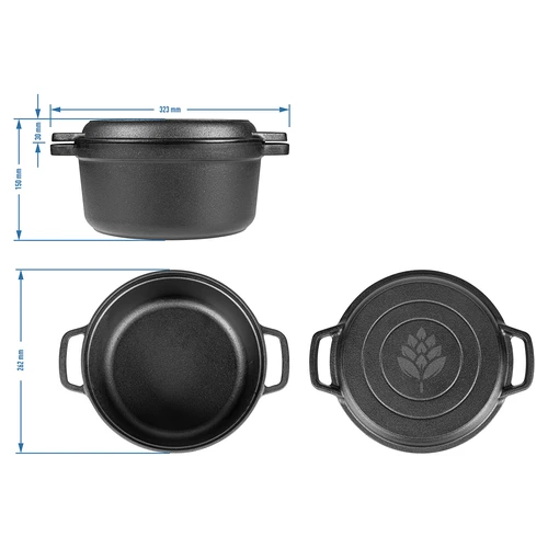 Panela de ferro fundido com frigideira, 5 L + 1 L - 9