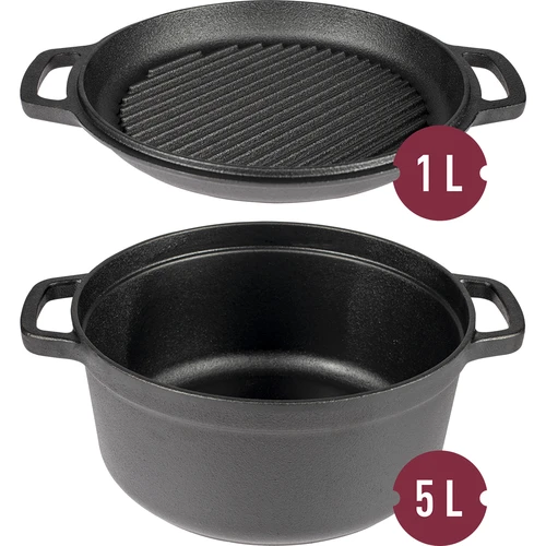 Panela de ferro fundido com frigideira, 5 L + 1 L - 2