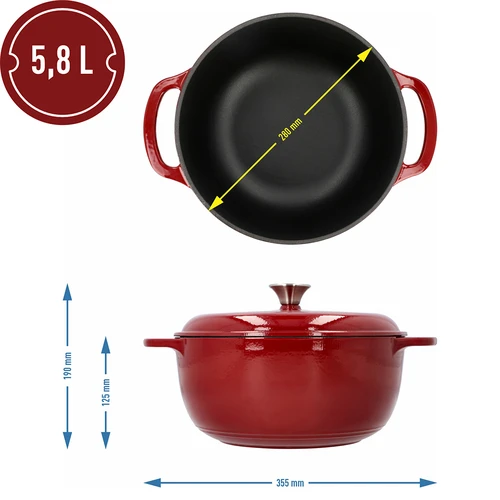 Panela de ferro fundido esmaltada - bordeaux, 5,8L - 4