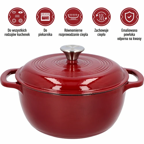 Panela de ferro fundido esmaltada - bordô, 4 L - 5