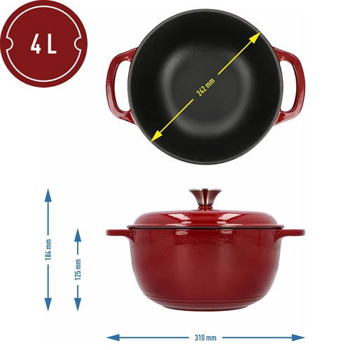 Panela de ferro fundido esmaltada - bordô, 4 L - 4