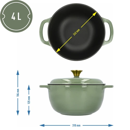 Panela de ferro fundido esmaltada - cor sálvia, 4 L - 4