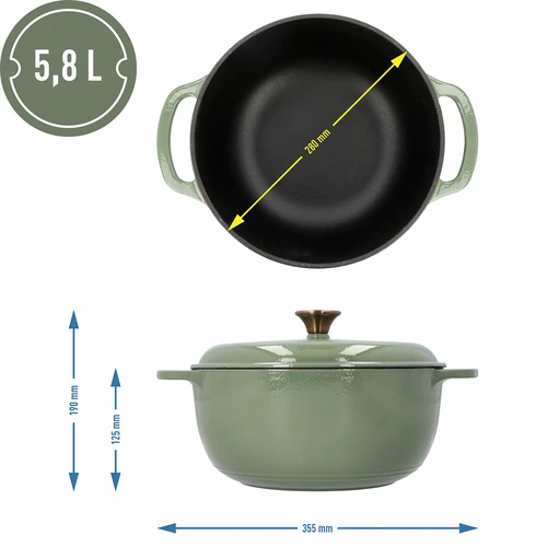 Panela de ferro fundido esmaltada - sálvia, 5,8L - 4
